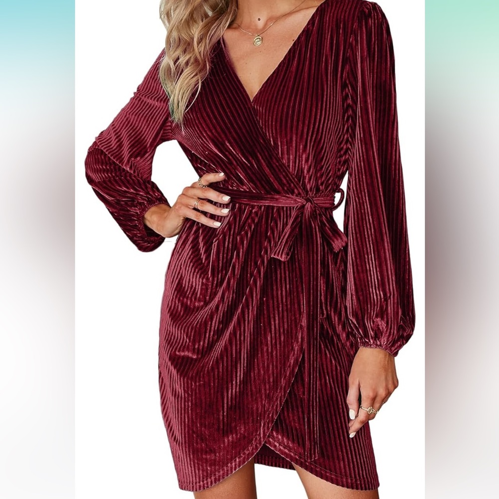 Dark Rose Long Sleeve Velvet Dress